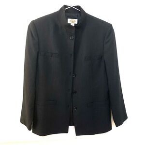 TALBOTS Silk and Cotton Blend Mandarin Collar Jacket Blazer Pockets Line…